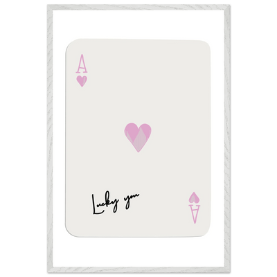 Lucky You Ace of Hearts Poker Card Print - Mounted Framed Wall Art, Eco-Friendly Wood Frame & Soft Pink Hues - Vibrantwalls