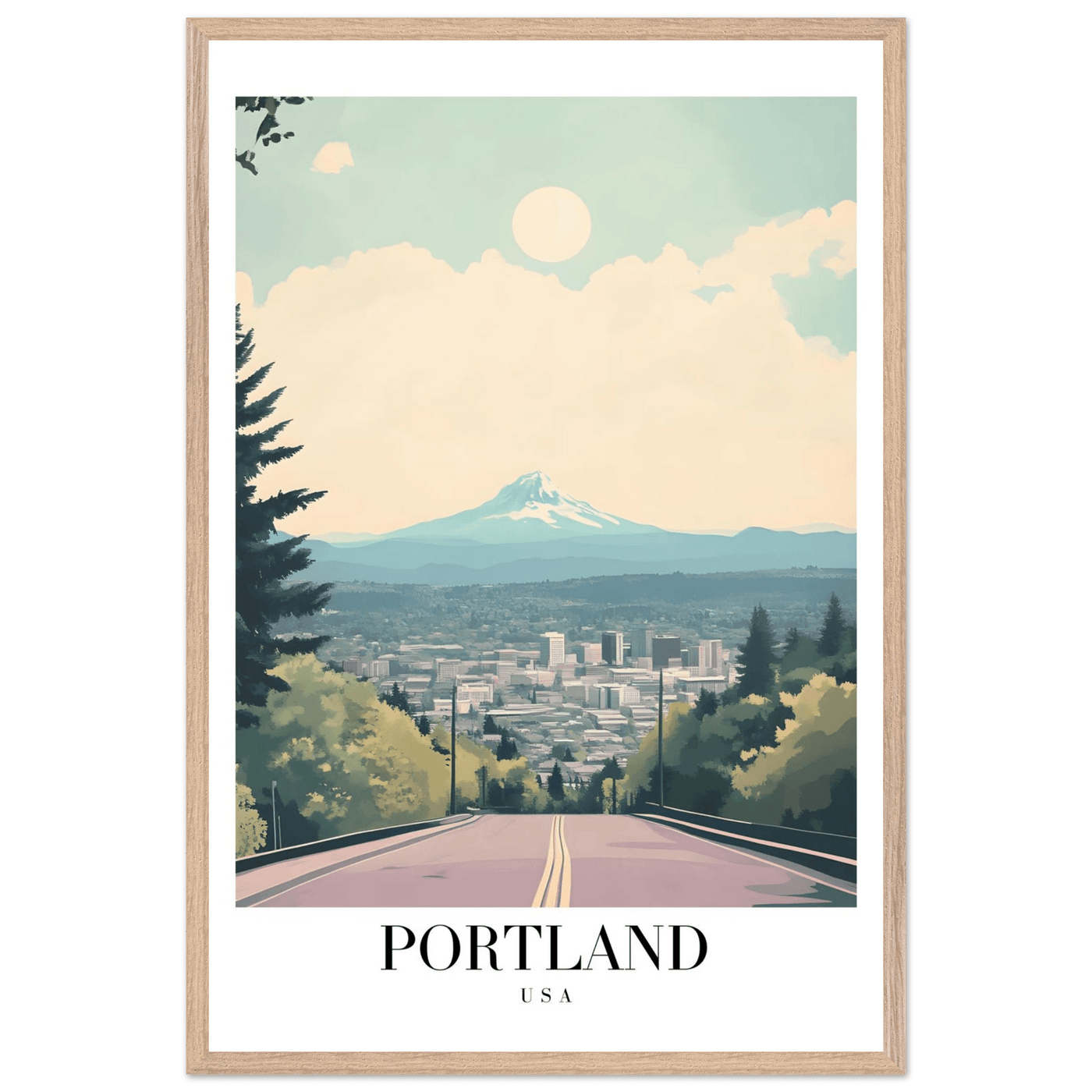 Portland Oregon Framed Poster – Mid-Century Modern Travel Art with Your Choice of Frame - Vibrantwalls