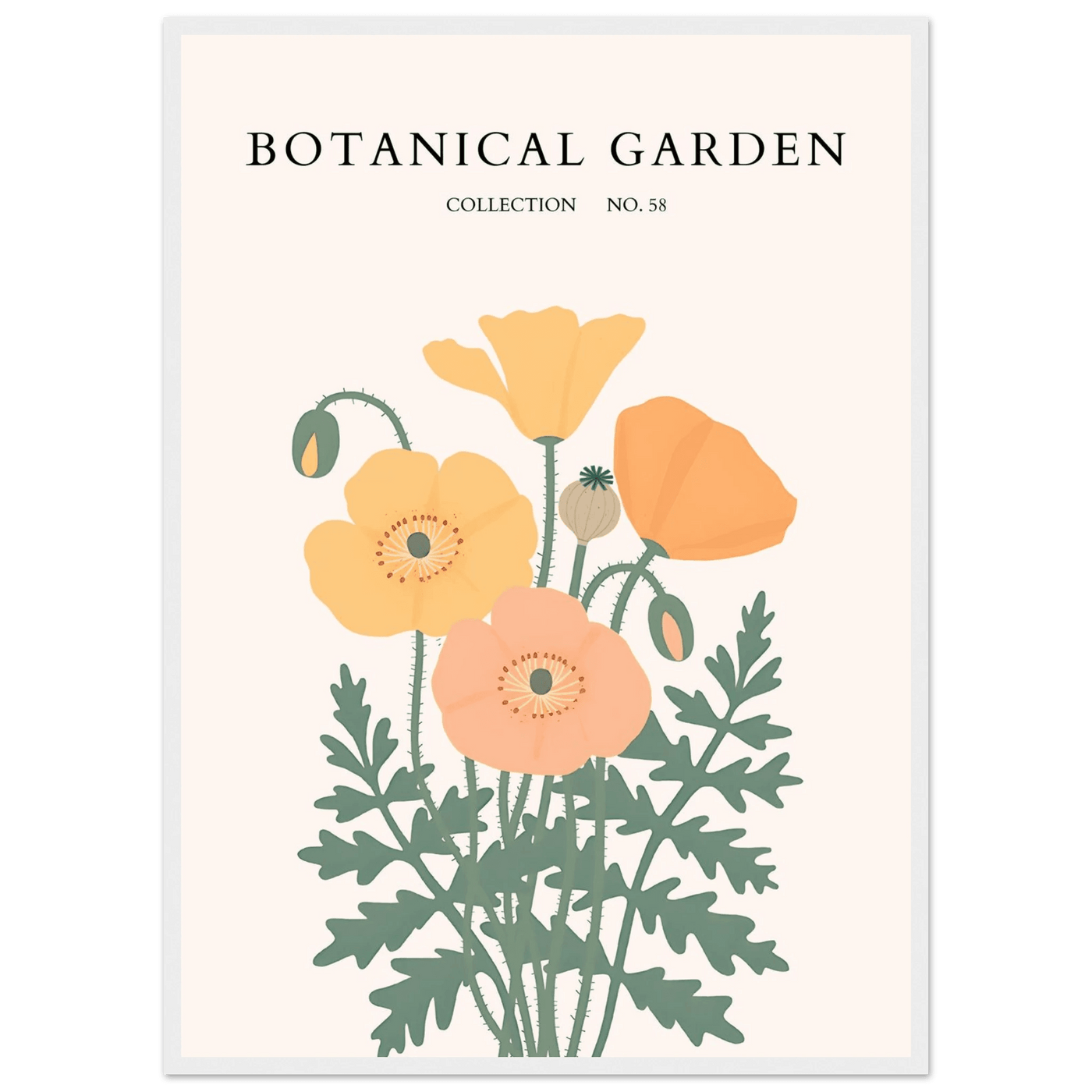 Botanical Garden Poppy Framed Poster – Warm Hues & Nature Art Print | Ready-to-Hang Floral Decor - Vibrantwalls