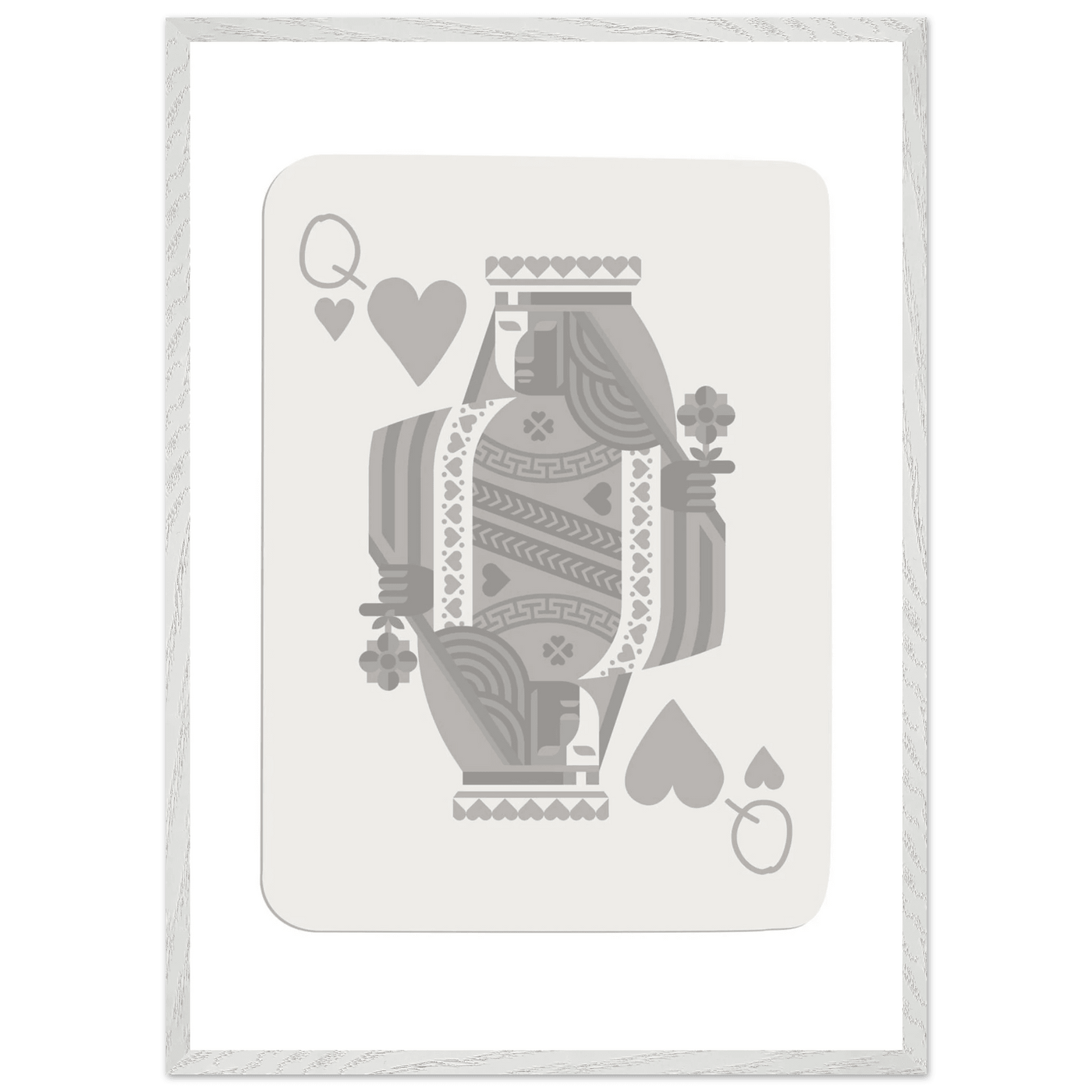 Queen of Hearts Poker Card Print - Grey & White Framed Art, Eco-Friendly Wood Frame in Multiple Sizes - Vibrantwalls