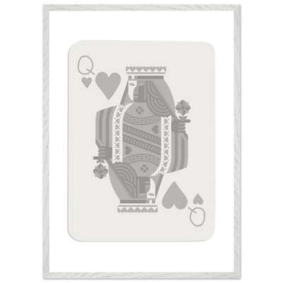 Queen of Hearts Poker Card Print - Grey & White Framed Art, Eco-Friendly Wood Frame in Multiple Sizes - Vibrantwalls