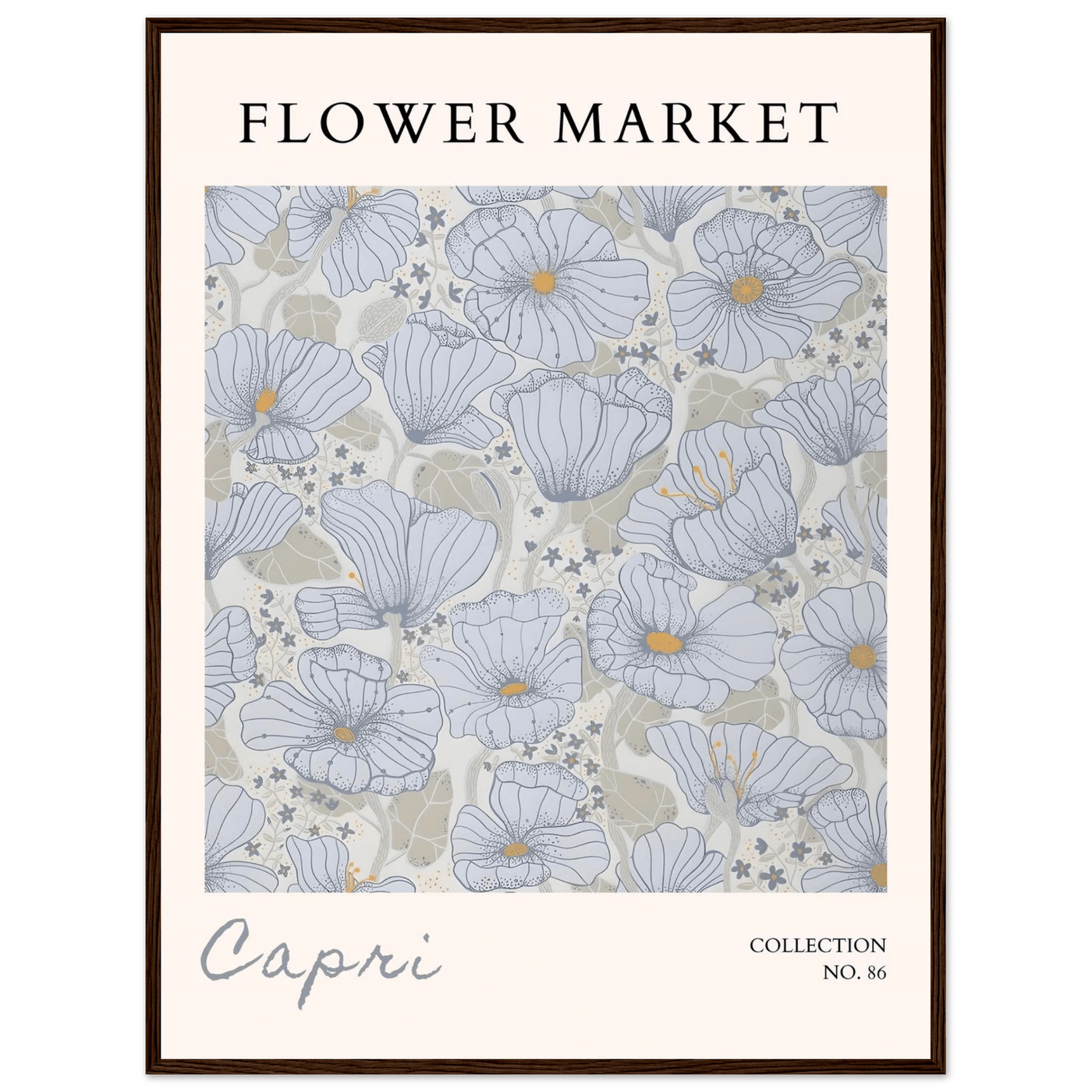 Capri Flower Market Framed Poster – Serene Floral Art Print in Cool Tones | Ready-to-Hang Wall Decor - Vibrantwalls