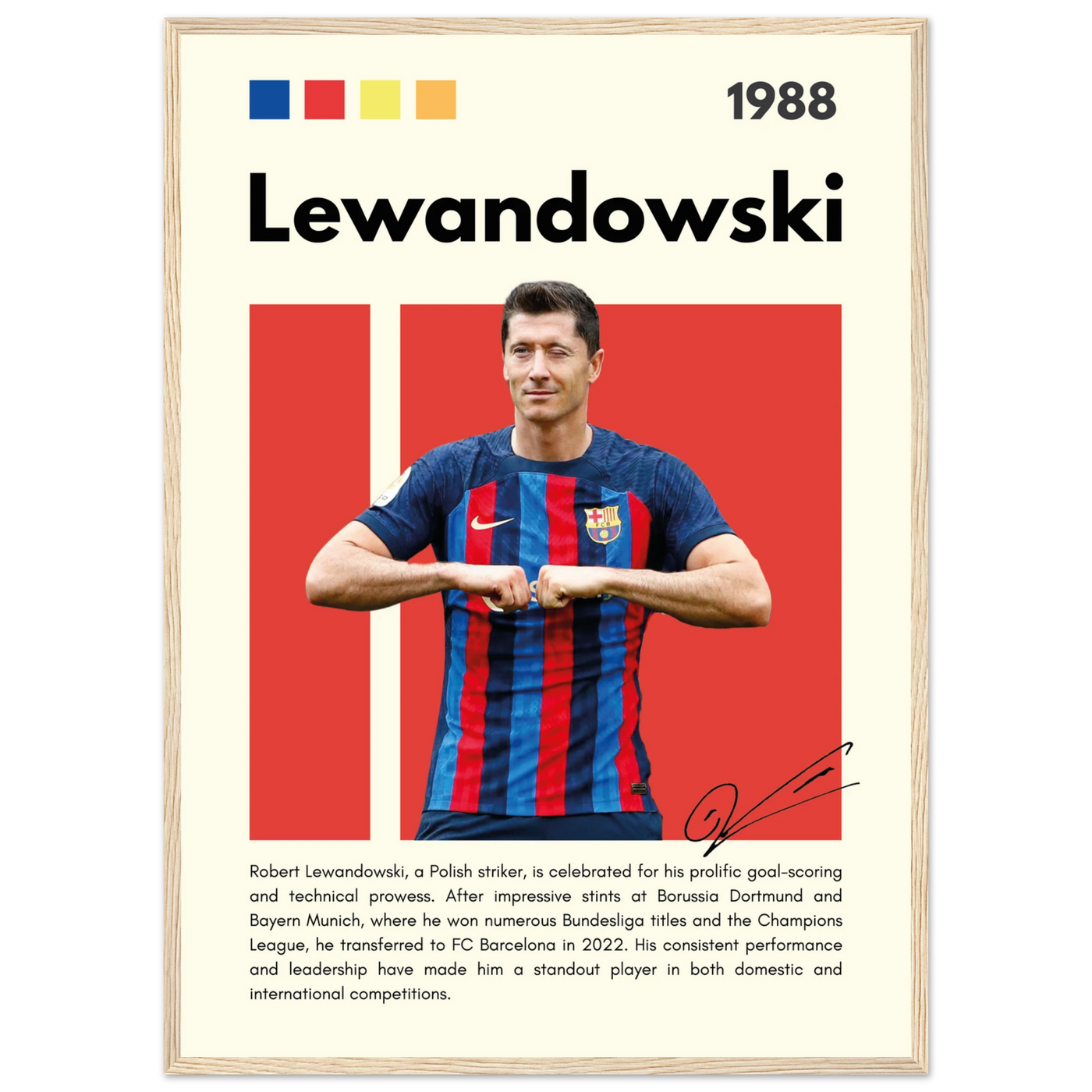 Robert Lewandowski FC Barcelona Framed Football Poster 50x70 cm 20x28″ Wood frame Vibrantwalls