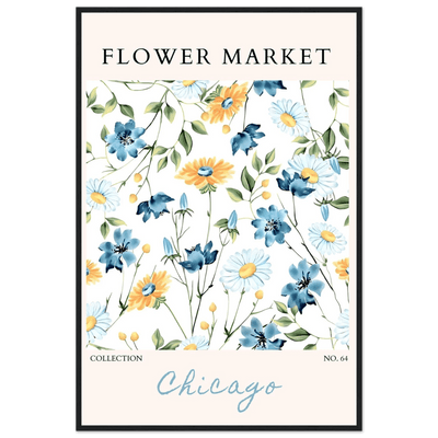 Flower Market Chicago Collection Framed Poster – Whimsical Blue & Yellow Floral Art Print | Ready-to-Hang - Vibrantwalls