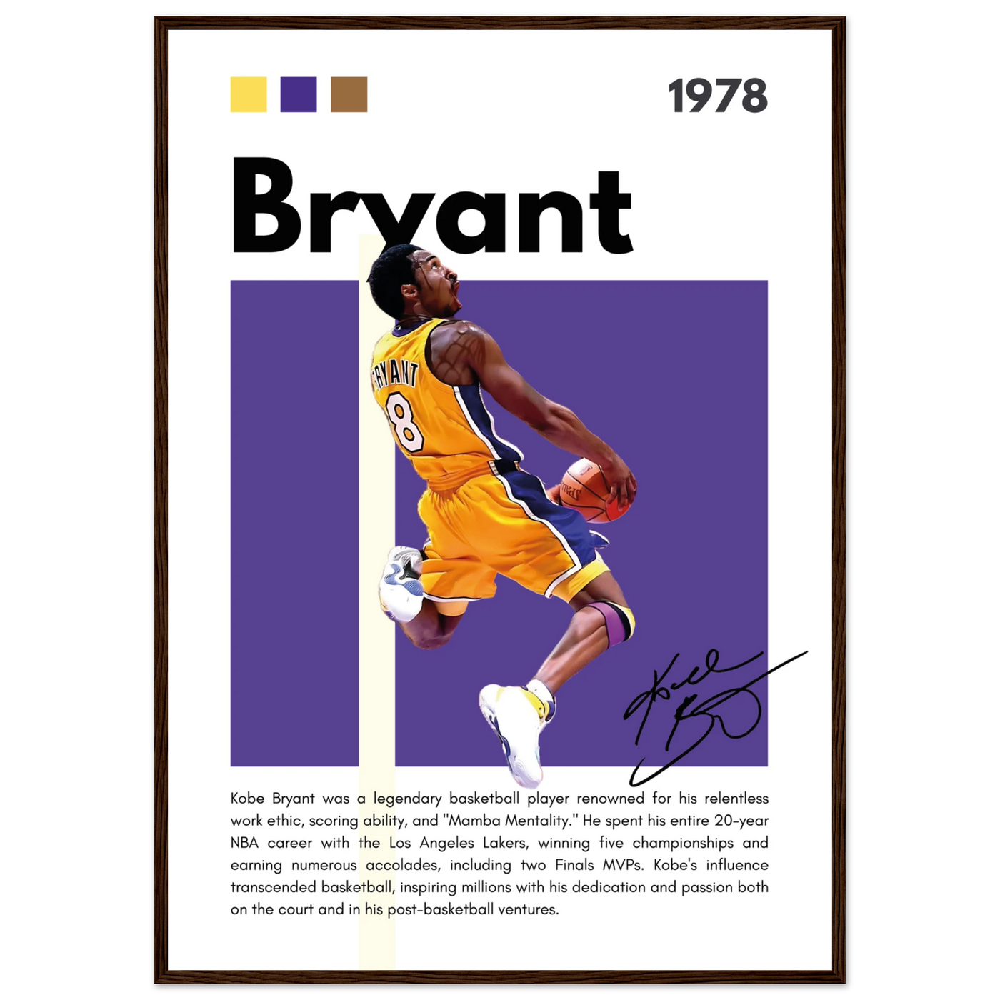 Kobe Bryant Black Mamba Lakers Vintage Poster A1 (59.4 x 84.1 cm) Dark wood frame Vibrantwalls