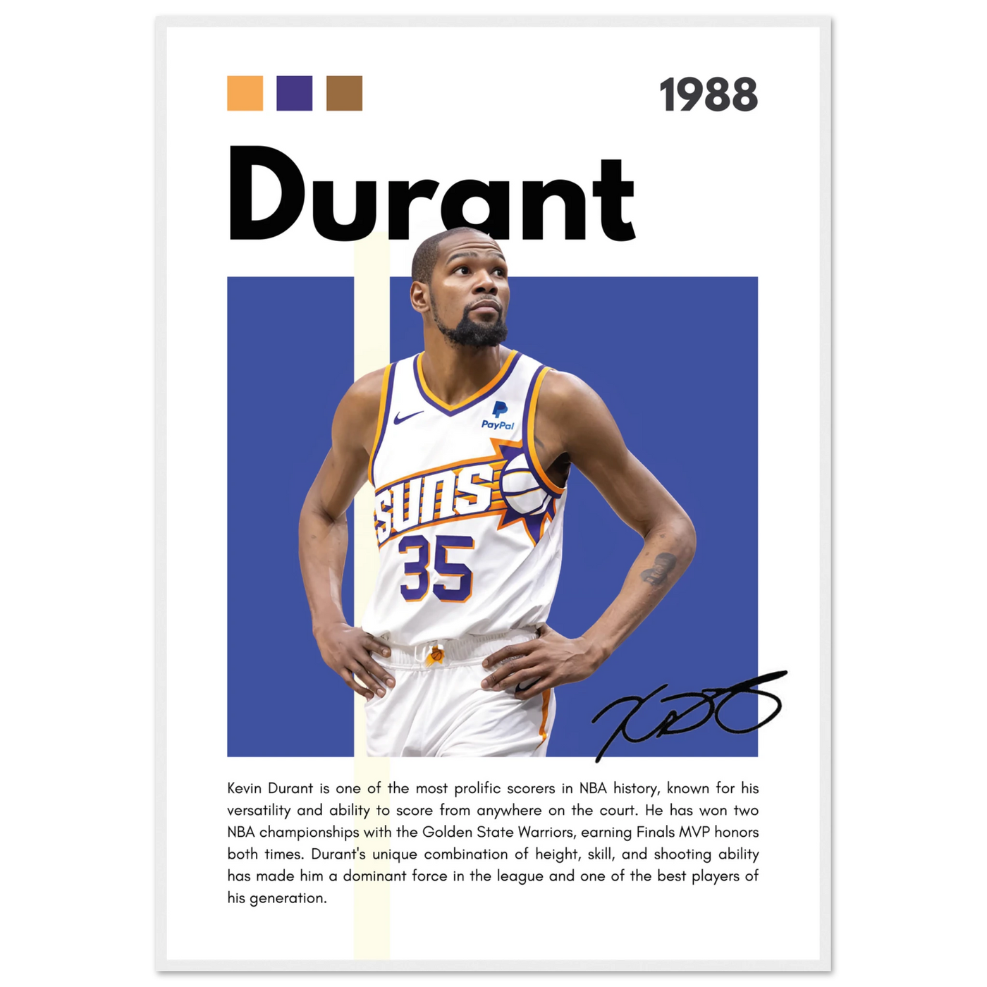 Kevin Durant Slim Reaper Suns Framed Poster 70x100 cm 28x40″ White frame Vibrantwalls