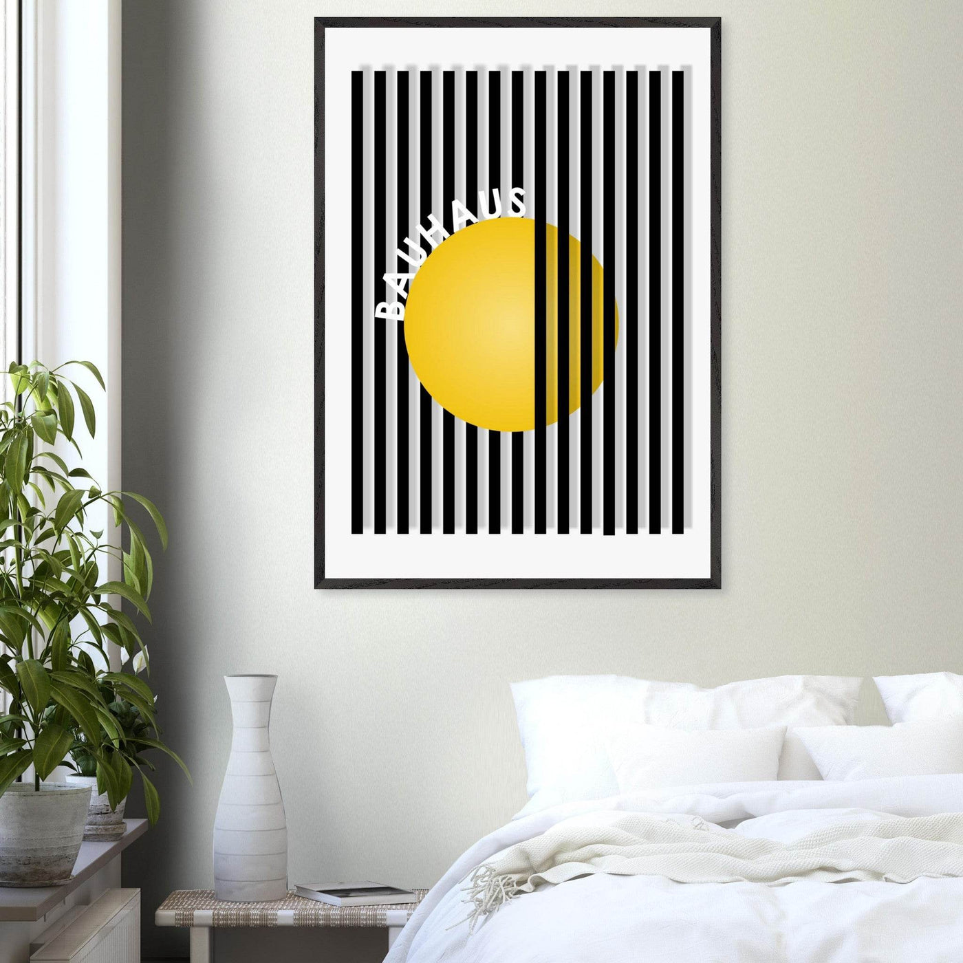 Bauhaus Yellow Circle Wall Art with Modern Stripes - Vibrantwalls