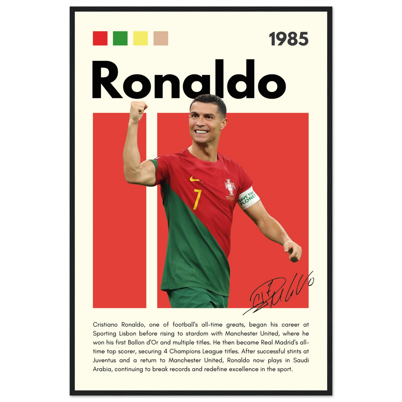 Cristiano Ronaldo Portugal Soccer Framed Football Poster 60x90 cm 24x36″ Black frame Vibrantwalls