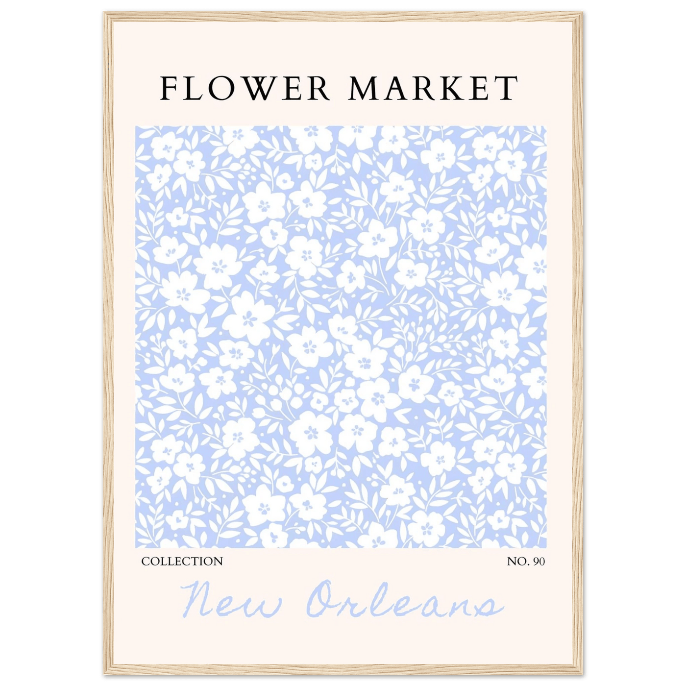 Flower Market New Orleans – Chic Periwinkle Floral Framed Poster | Ready-to-Hang Wall Art - Vibrantwalls