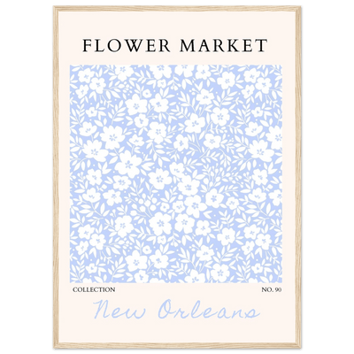 Flower Market New Orleans – Chic Periwinkle Floral Framed Poster | Ready-to-Hang Wall Art - Vibrantwalls