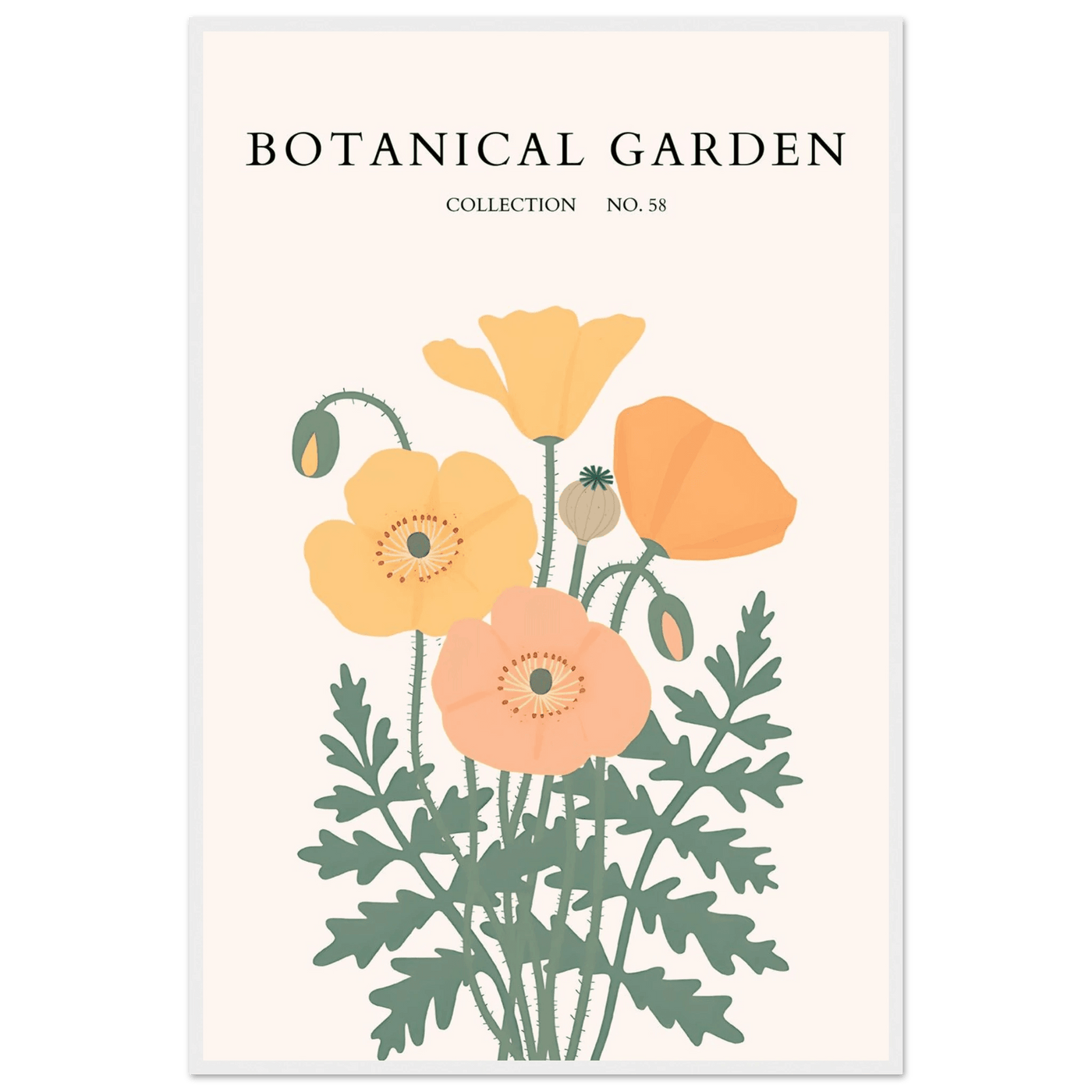 Botanical Garden Poppy Framed Poster – Warm Hues & Nature Art Print | Ready-to-Hang Floral Decor - Vibrantwalls