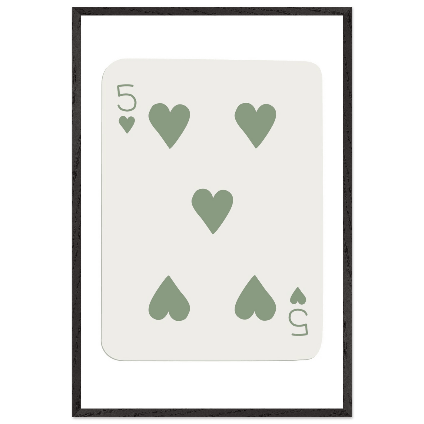 Five of Hearts Poker Card Print - Sage Green Aesthetic Framed Art, Eco-Friendly Wood Frame in Multiple Sizes - Vibrantwalls