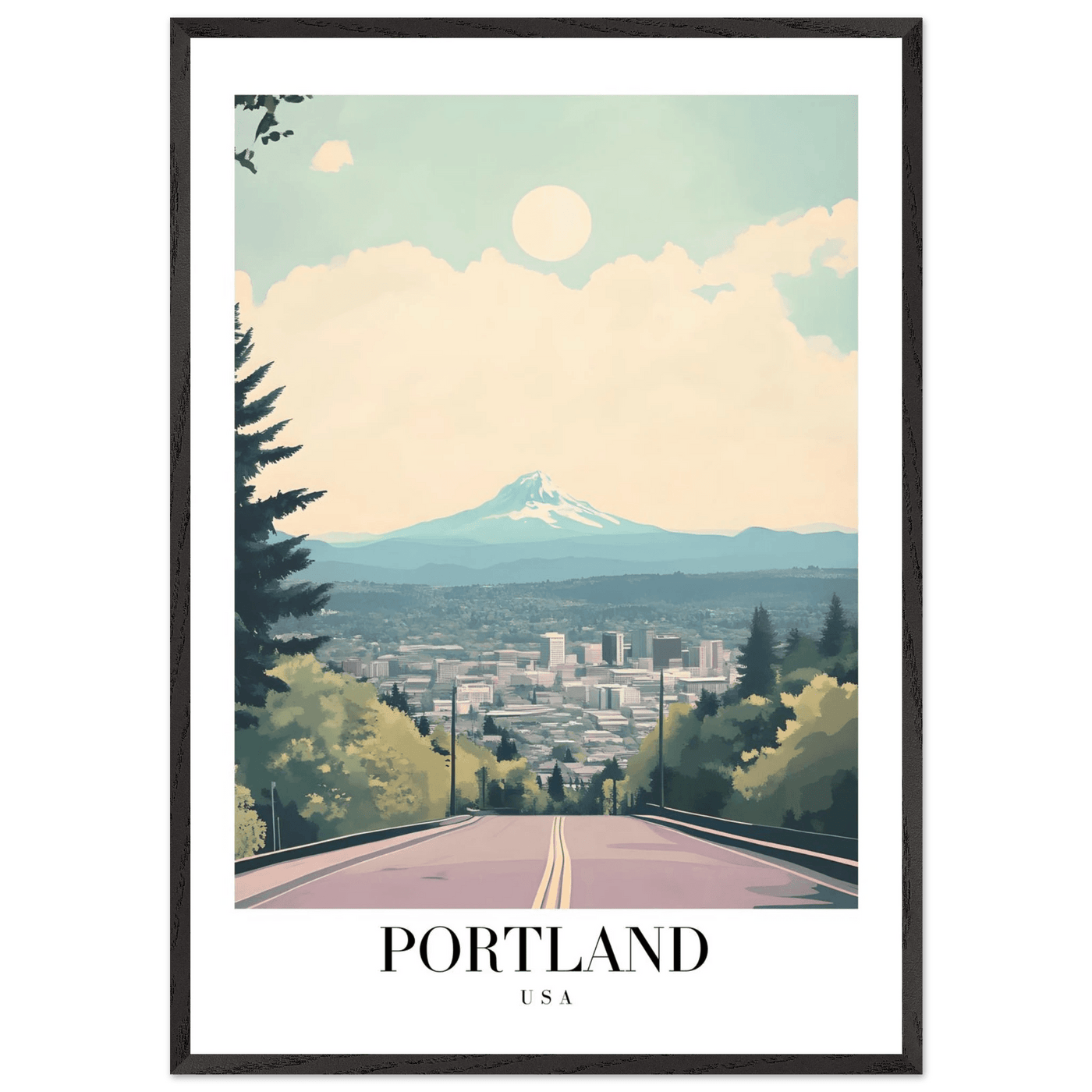 Portland Oregon Framed Poster – Mid-Century Modern Travel Art with Your Choice of Frame - Vibrantwalls