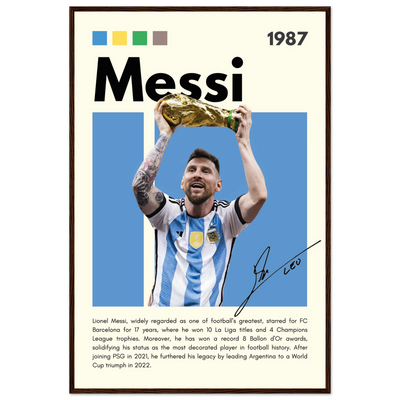 Lionel Messi World Cup Champion Framed Poster 60x90 cm 24x36″ Dark wood frame Vibrantwalls