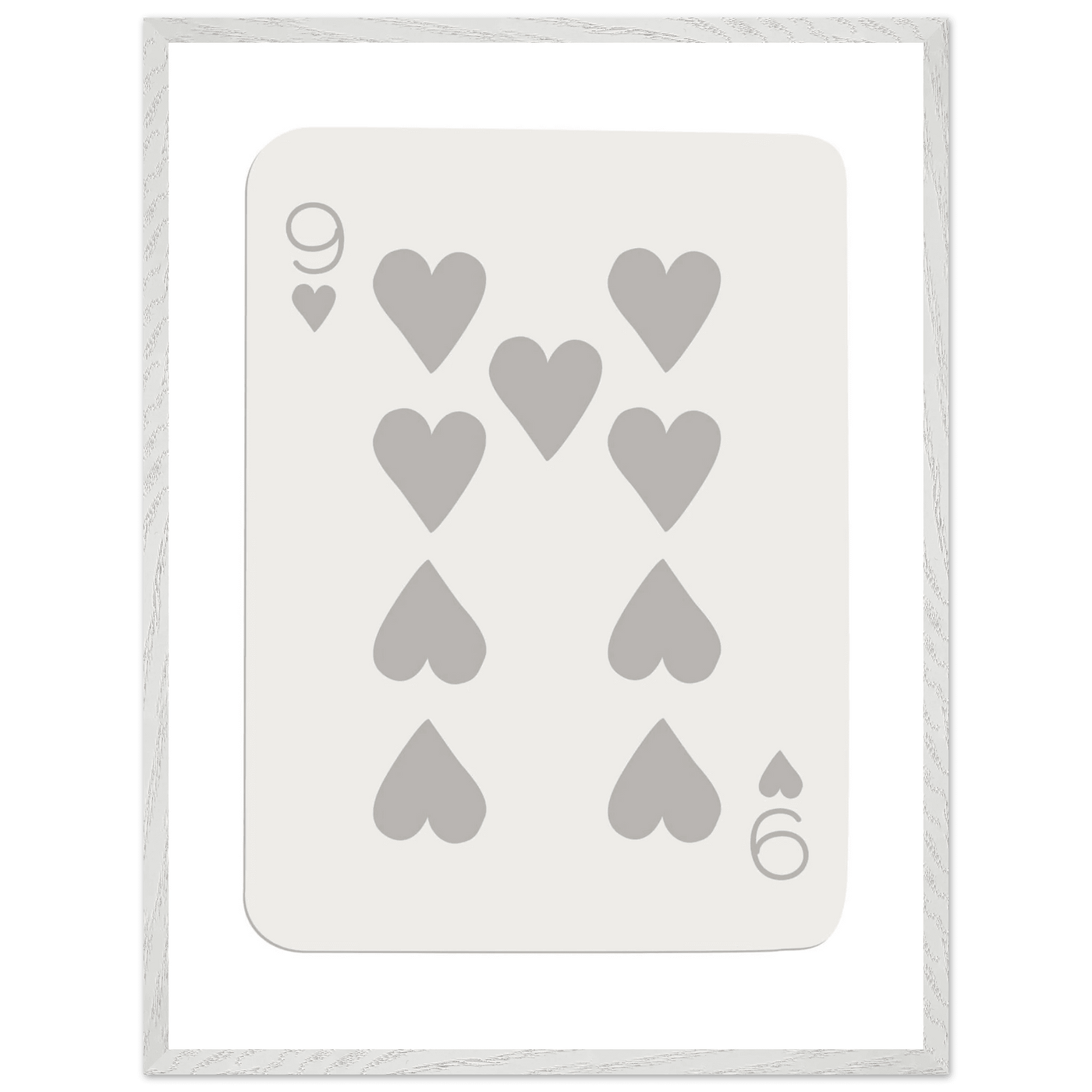 Minimalist Nine of Hearts Poker Card Print - Mounted Framed Wall Art, Eco-Friendly Wood Frame, Neutral Tones - Vibrantwalls