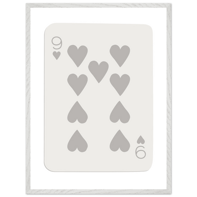 Minimalist Nine of Hearts Poker Card Print - Mounted Framed Wall Art, Eco-Friendly Wood Frame, Neutral Tones - Vibrantwalls