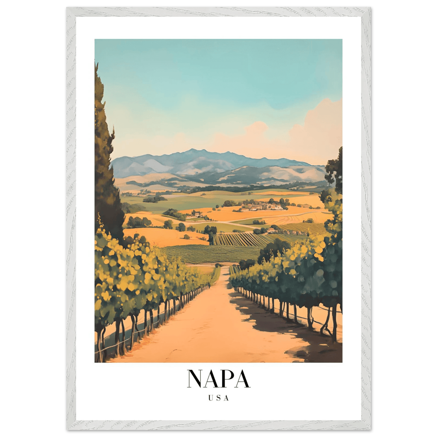 Napa Valley Vineyard Framed Poster – Vintage Travel Wall Art with Wooden Frame - Vibrantwalls
