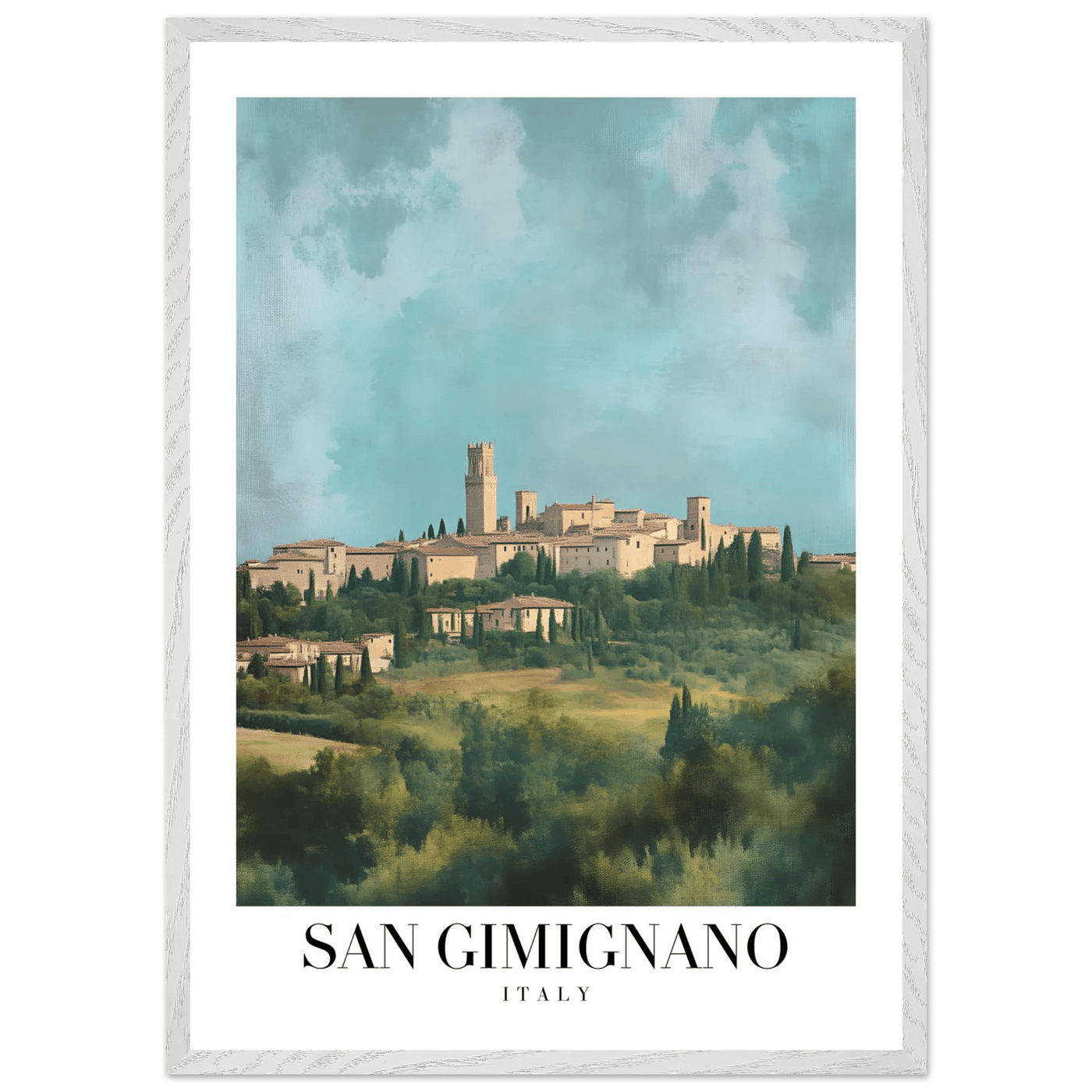 San Gimignano Italy Framed Poster – Vintage Tuscan Countryside Wall Art with Wooden Frame - Vibrantwalls