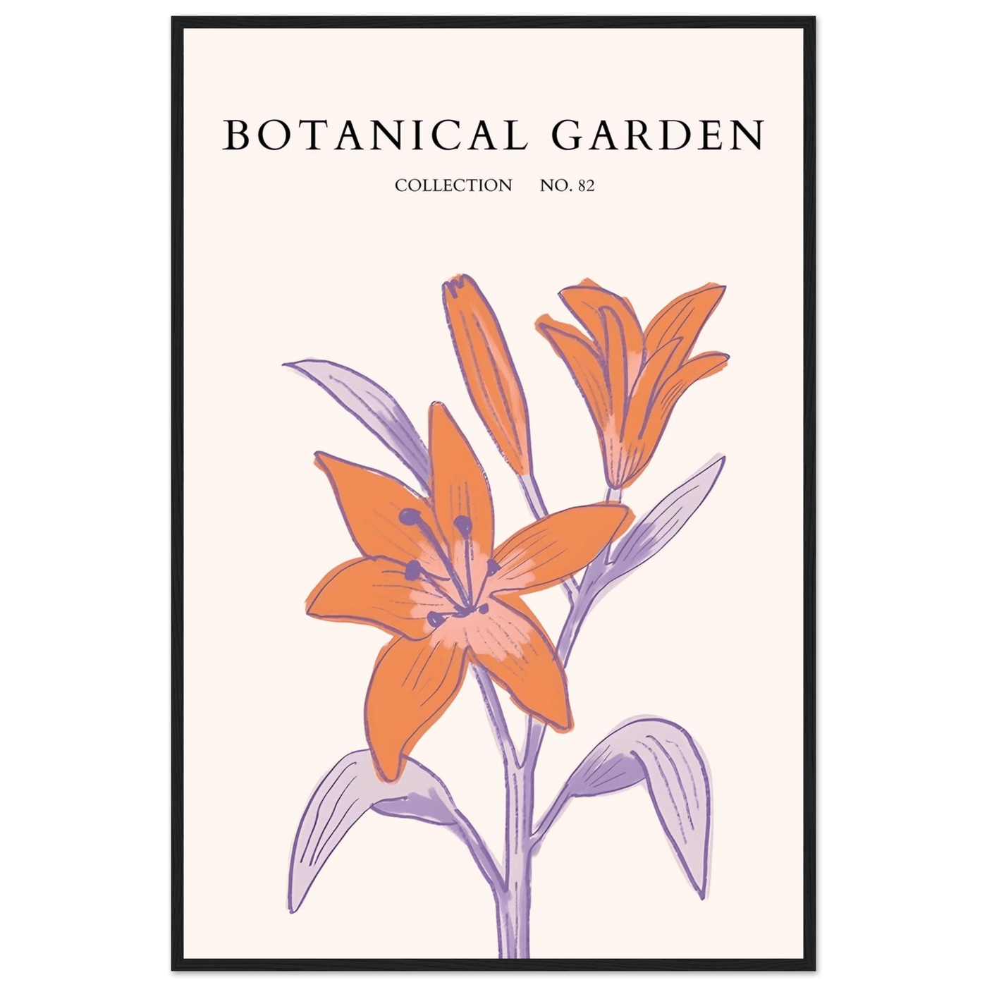 Botanical Garden Lily Print – Orange & Lavender Framed Poster | Elegant Nature Art for Modern Spaces, Ready-to-Hang - Vibrantwalls