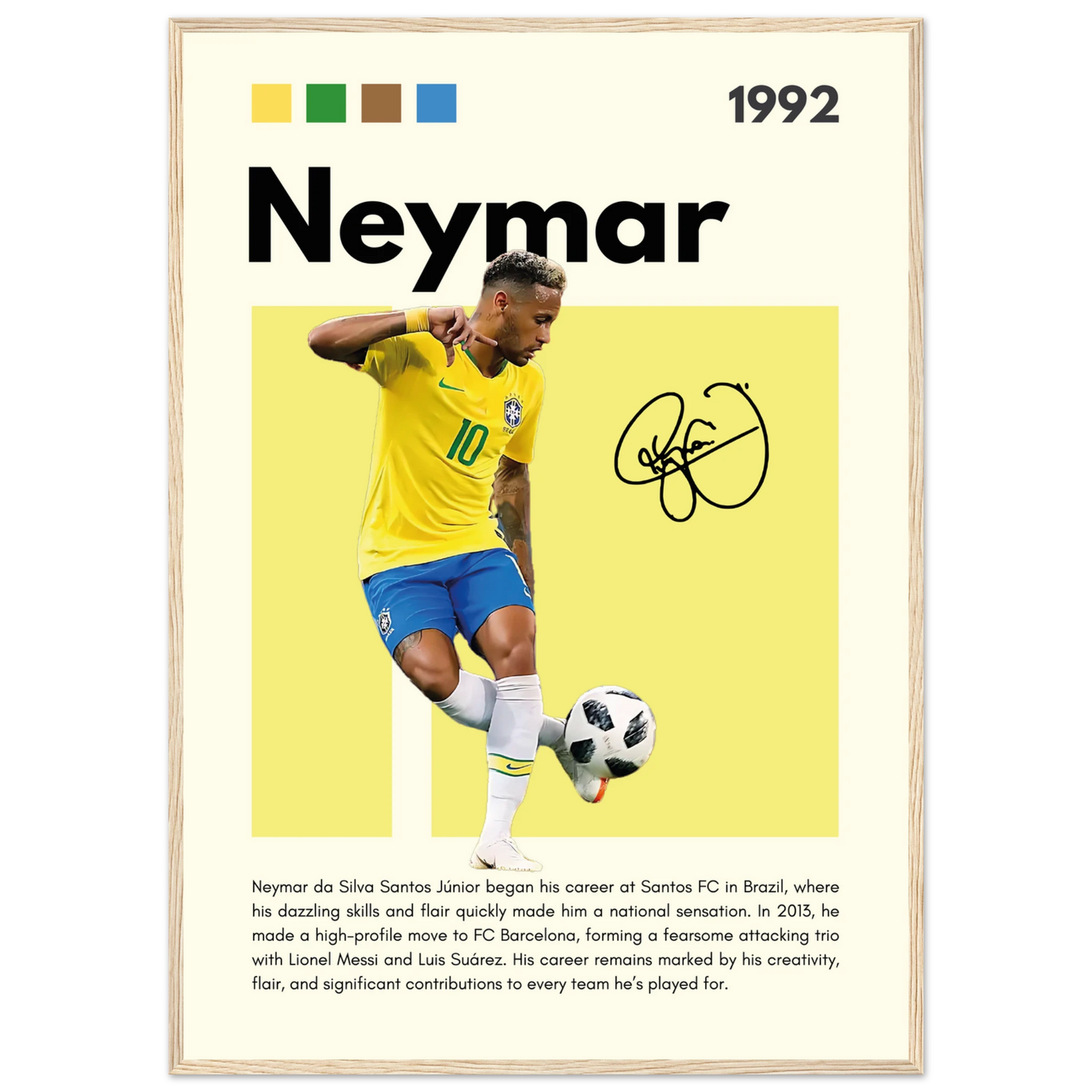 Neymar Jr. Brazilian Football Legend Framed Poster – Vibrant Pop Art Football Print A1 (59.4 x 84.1 cm) Wood frame Vibrantwalls