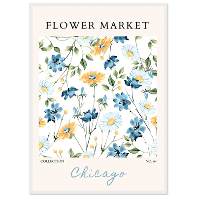 Flower Market Chicago Collection Framed Poster – Whimsical Blue & Yellow Floral Art Print | Ready-to-Hang - Vibrantwalls