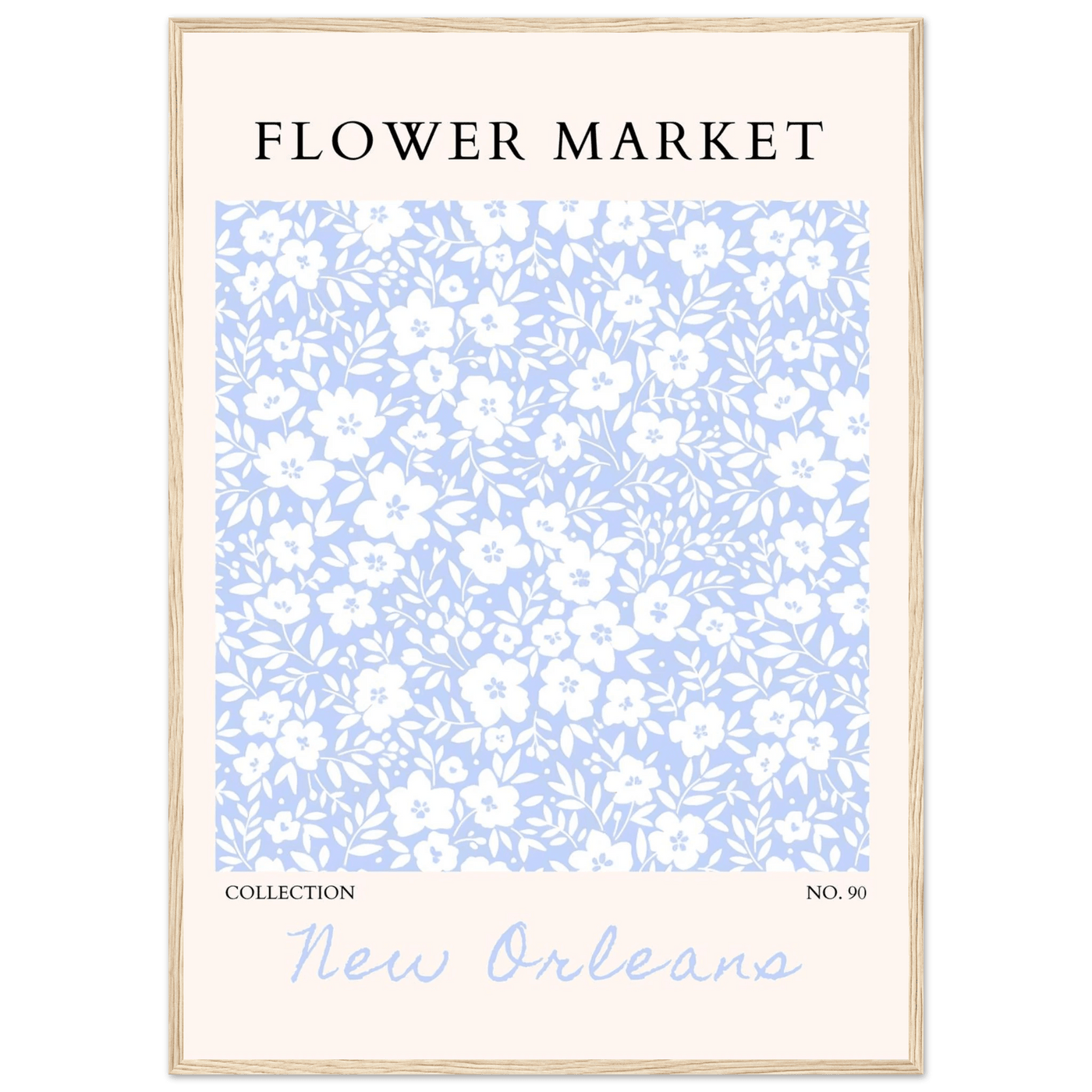 Flower Market New Orleans – Chic Periwinkle Floral Framed Poster | Ready-to-Hang Wall Art - Vibrantwalls