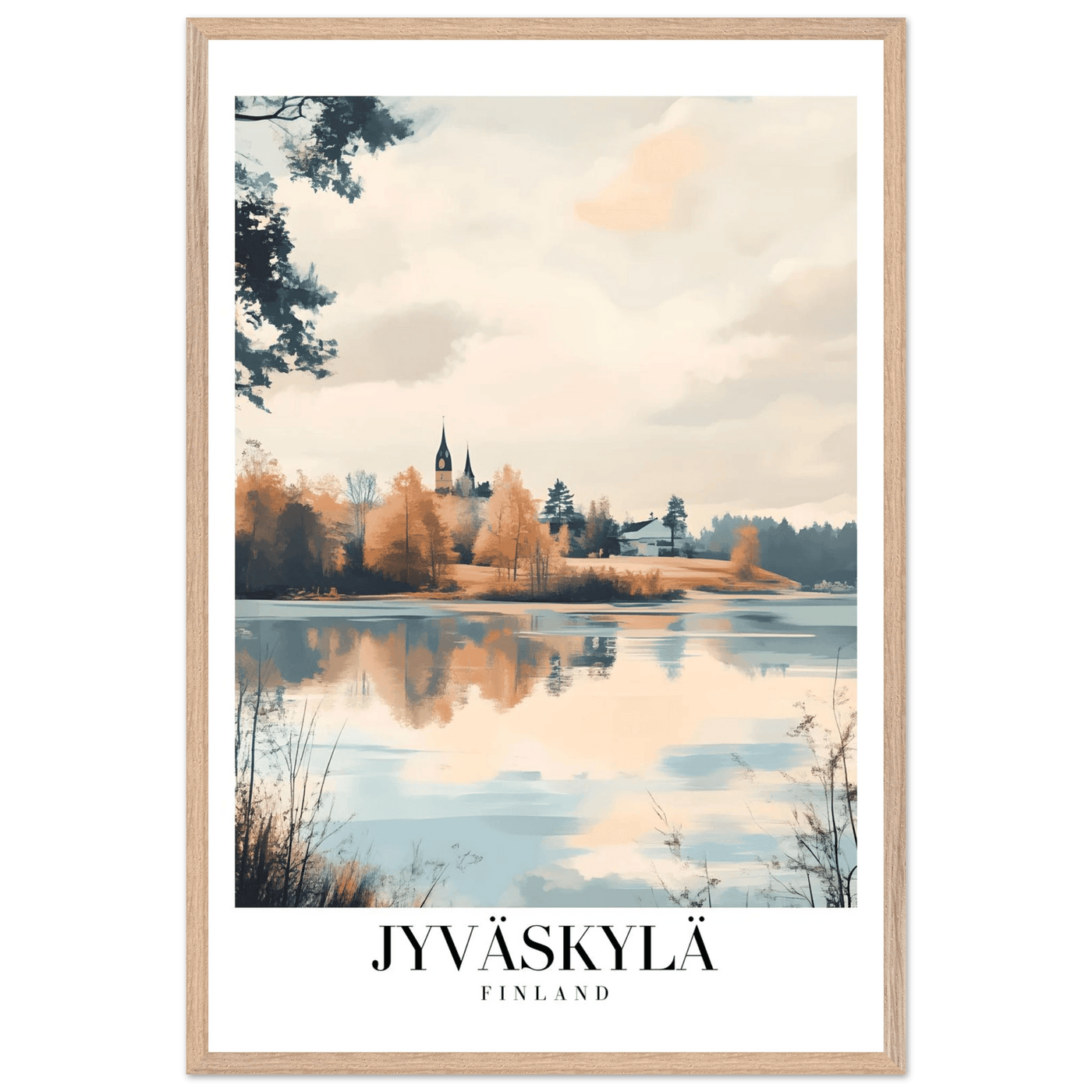 Jyväskylä Finland Framed Poster – Serene Lakeside Wall Art with Vintage-Inspired Charm & Wooden Frame - Vibrantwalls