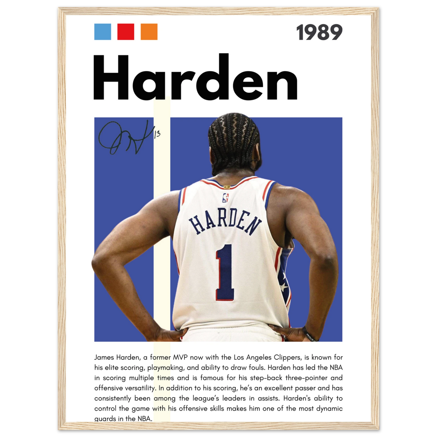 James Harden The Beard Clippers Framed Poster 45x60 cm 18x24″ Wood frame Vibrantwalls