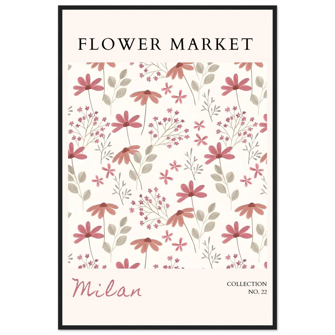Milan Flower Market Framed Poster – Blush & Sage Floral Art Print | Ready-to-Hang Wall Decor - Vibrantwalls