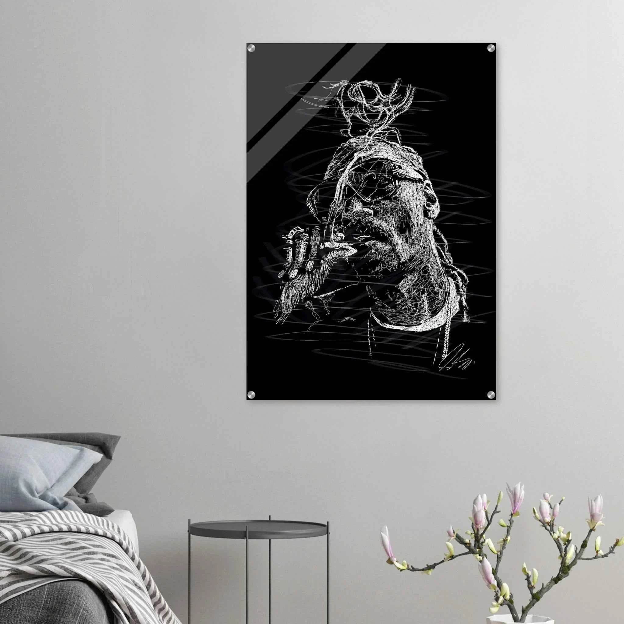 Snoop Dog Acrylic Print - Dynamic Black & White Scribble Art for Stylish Wall Decor - Vibrantwalls