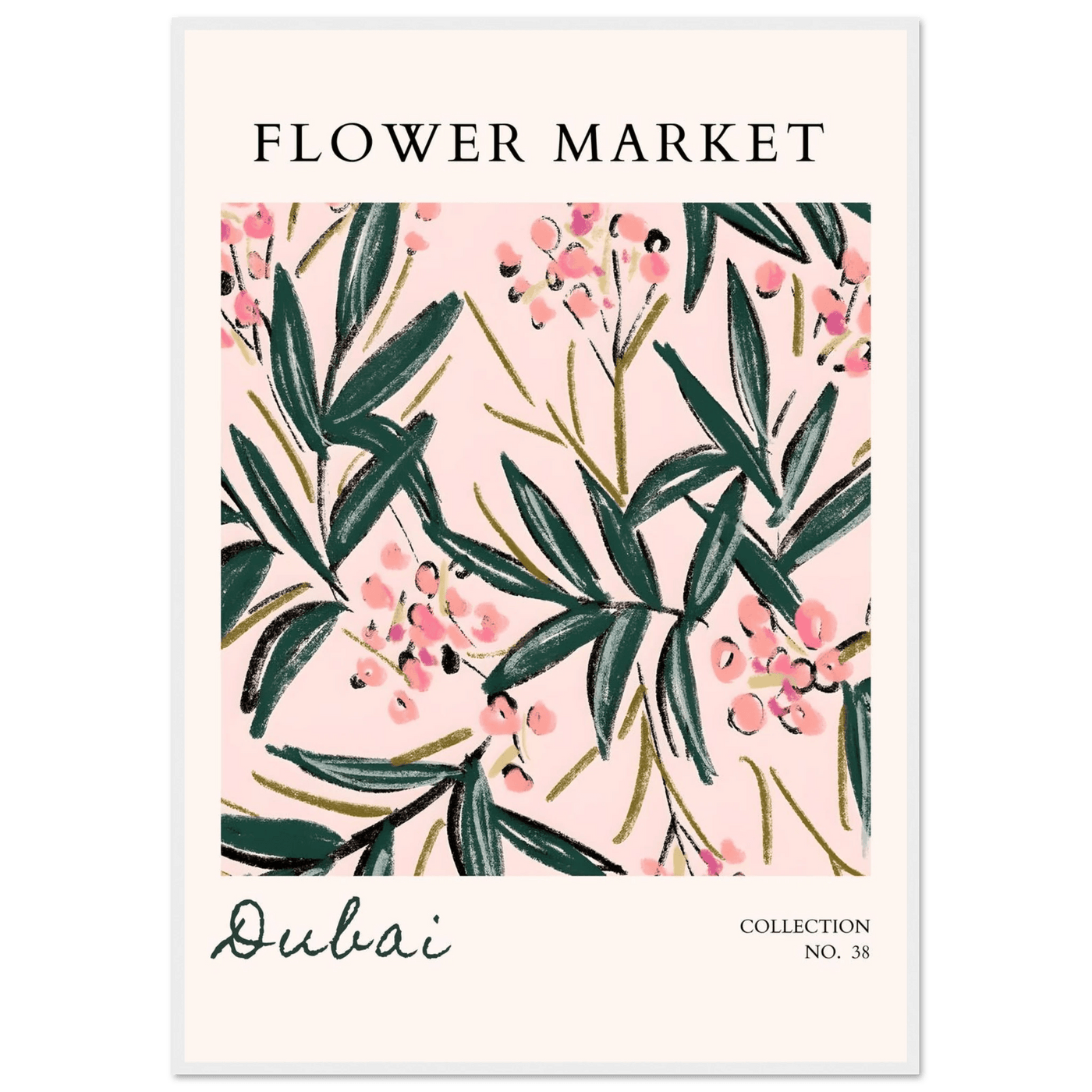 Dubai Flower Market Art Print – Blush Pink & Emerald Green Botanical Framed Poster | Ready-to-Hang - Vibrantwalls
