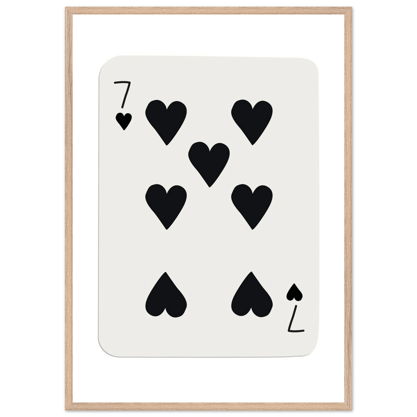 Seven of Hearts - Modern Poker Card Print Art - Eco-Friendly Wood Framed Poster, in your choice of elegant frames - Vibrantwalls