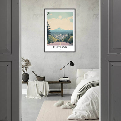 Portland Oregon Framed Poster – Mid-Century Modern Travel Art with Your Choice of Frame - Vibrantwalls