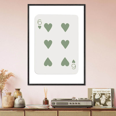Minimalist Six of Hearts Poker Card Print - Mounted & Framed Art in Eco-Friendly Wood, Choose Your Size & Frame - Vibrantwalls