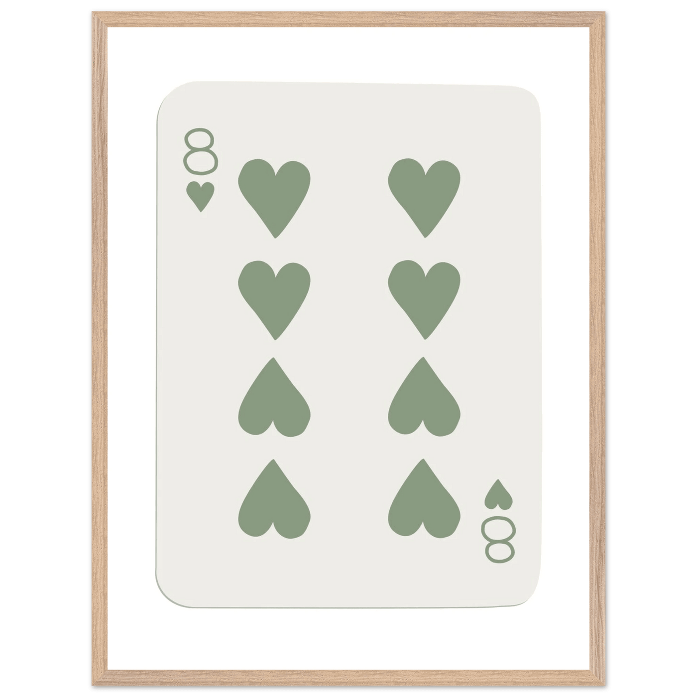 Minimalist Eight of Hearts Poker Card Print - Mounted Framed Poster Art, Eco-Friendly Wood Frame in Sage Green - Vibrantwalls
