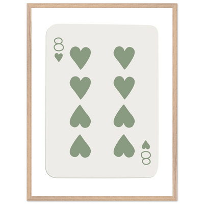 Minimalist Eight of Hearts Poker Card Print - Mounted Framed Poster Art, Eco-Friendly Wood Frame in Sage Green - Vibrantwalls