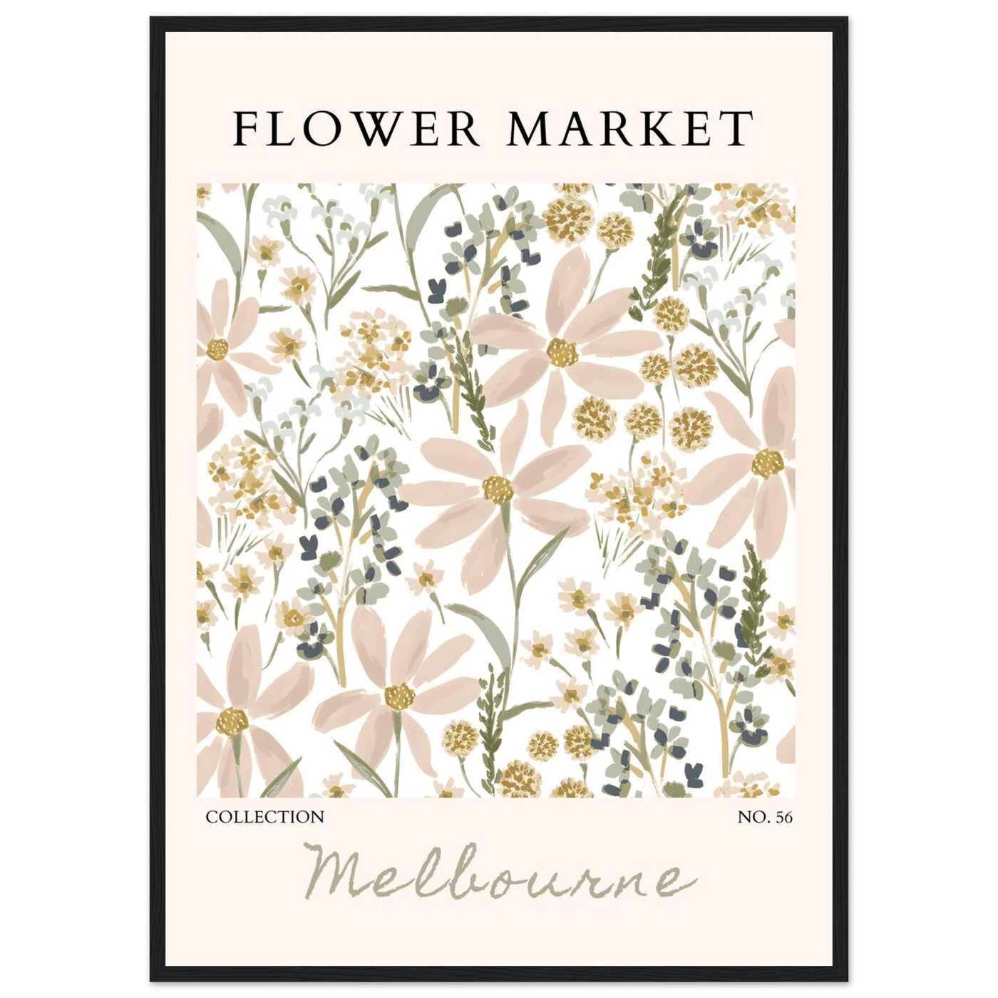 Flower Market Melbourne Framed Poster – Blush Floral & Sage Green Art Print | Ready-to-Hang Wall Decor - Vibrantwalls