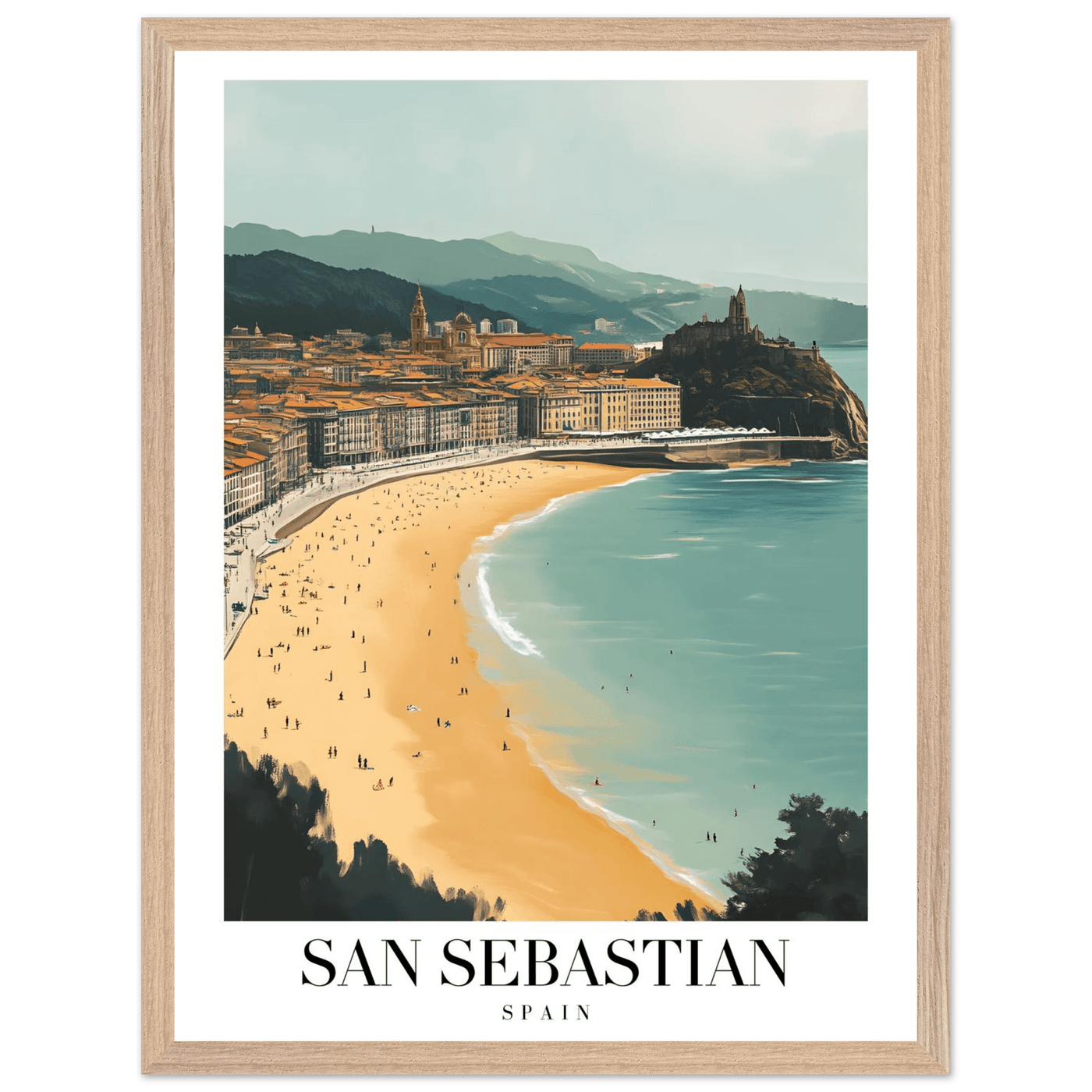 San Sebastian Spain Framed Poster – Vintage Coastal Travel Wall Art with Wooden Frame - Vibrantwalls