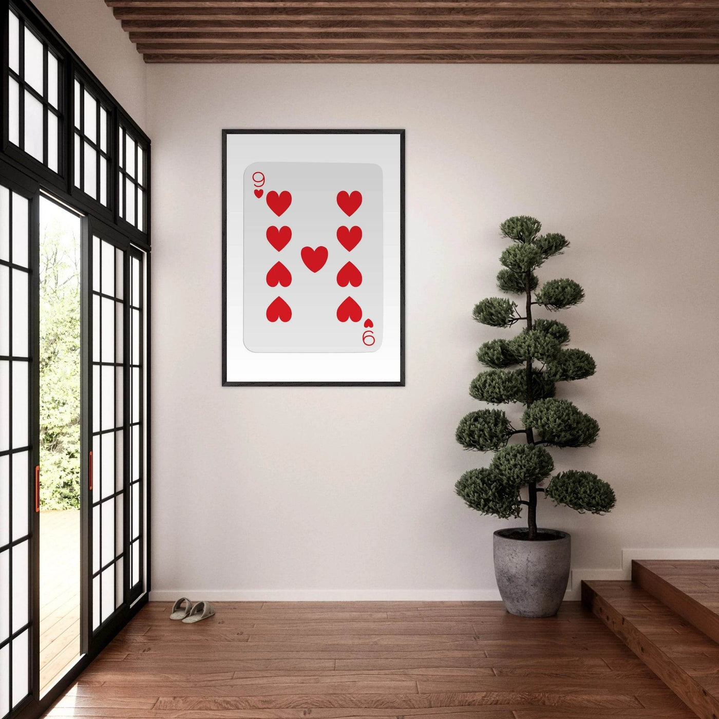 Bold Nine of Hearts Poker Card Print - Eco-Friendly Framed Poster Art in Your Choice of Frame & Size - Vibrantwalls