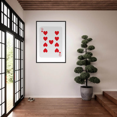 Bold Nine of Hearts Poker Card Print - Eco-Friendly Framed Poster Art in Your Choice of Frame & Size - Vibrantwalls