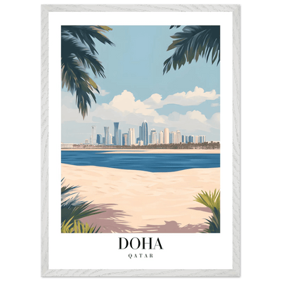Doha Qatar Skyline Framed Poster – Modern Travel Wall Art with Palm Beach Vibes - Vibrantwalls