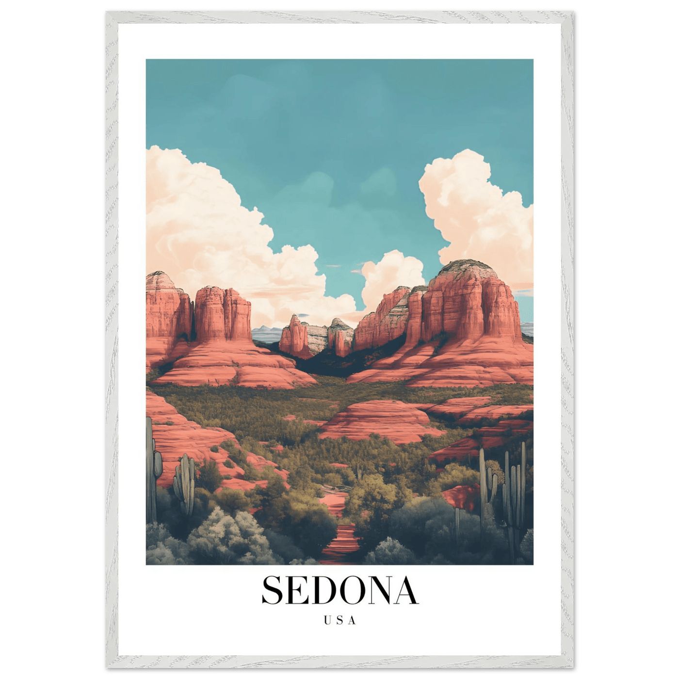 Sedona USA Framed Poster – Iconic Red Rocks Wall Art with Vintage Desert Vibes - Vibrantwalls