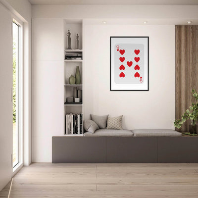 Bold Nine of Hearts Poker Card Print - Eco-Friendly Framed Poster Art in Your Choice of Frame & Size - Vibrantwalls