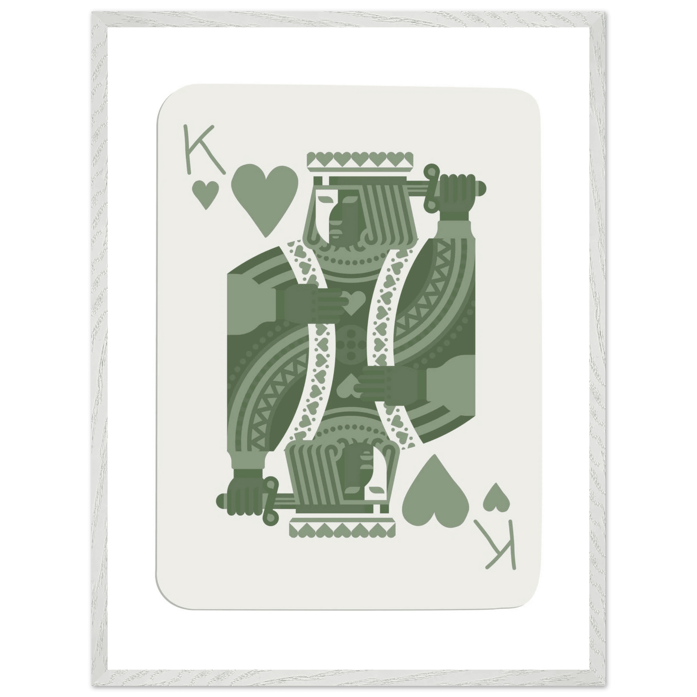 King of Hearts Poker Card Print - Sage Green & White Framed Art, Eco-Friendly Wood Frame - Vibrantwalls