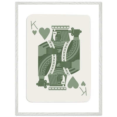 King of Hearts Poker Card Print - Sage Green & White Framed Art, Eco-Friendly Wood Frame - Vibrantwalls