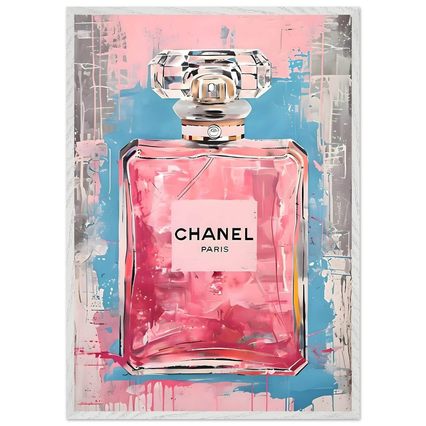 Coco Mademoiselle Chanel Art Print - Pink & Blue Pop Art Style Framed Poster - Vibrantwalls