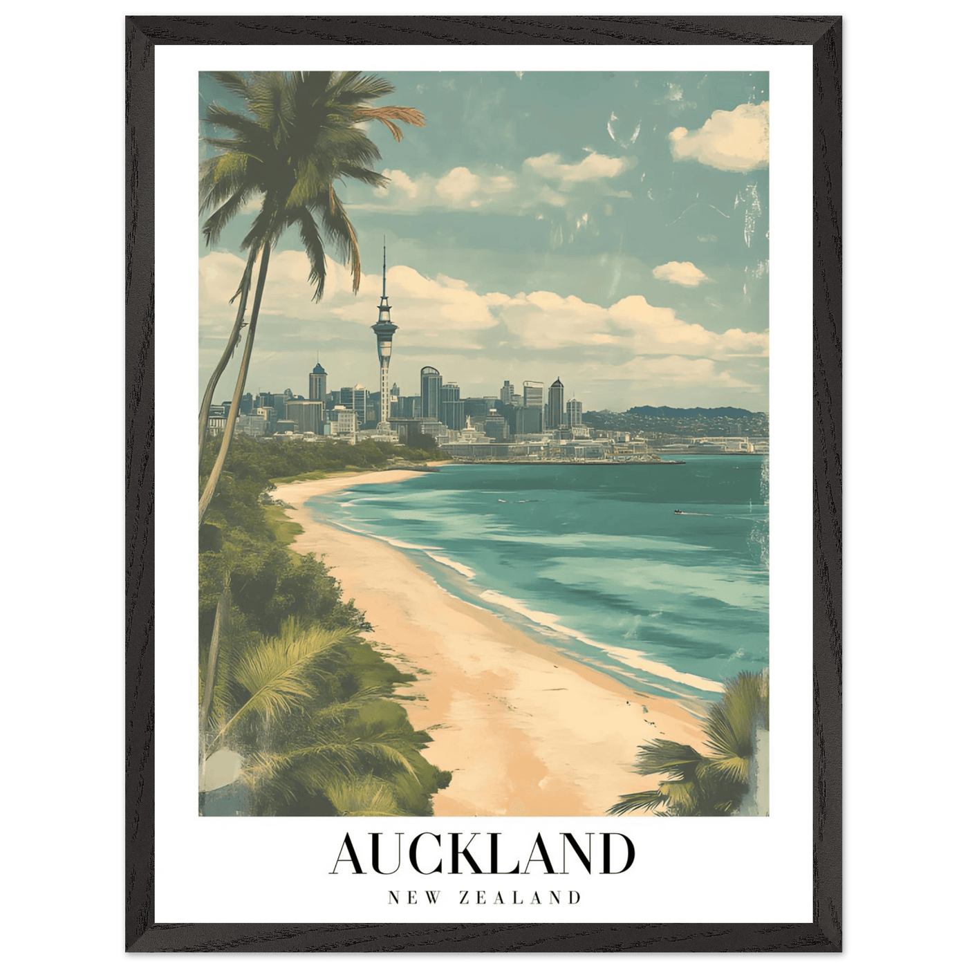 Auckland New Zealand Framed Poster – Vintage Coastal City Travel Wall Art with Wooden Frame Options - Vibrantwalls