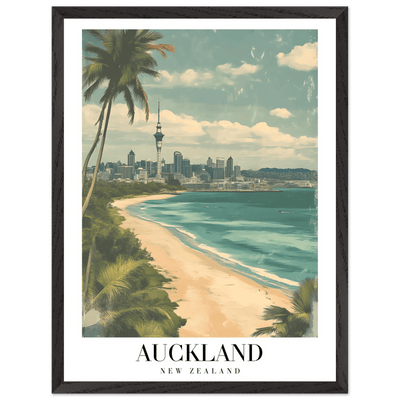 Auckland New Zealand Framed Poster – Vintage Coastal City Travel Wall Art with Wooden Frame Options - Vibrantwalls