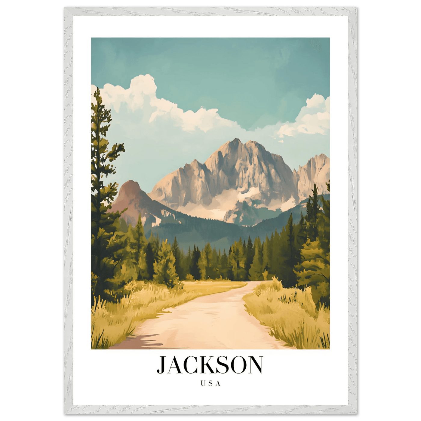 Jackson USA Mountain Landscape Framed Poster – Vintage Travel Wall Art with Wooden Frame - Vibrantwalls