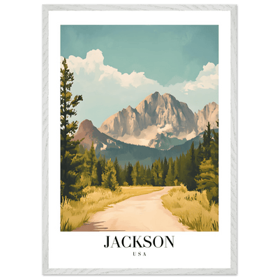Jackson USA Mountain Landscape Framed Poster – Vintage Travel Wall Art with Wooden Frame - Vibrantwalls